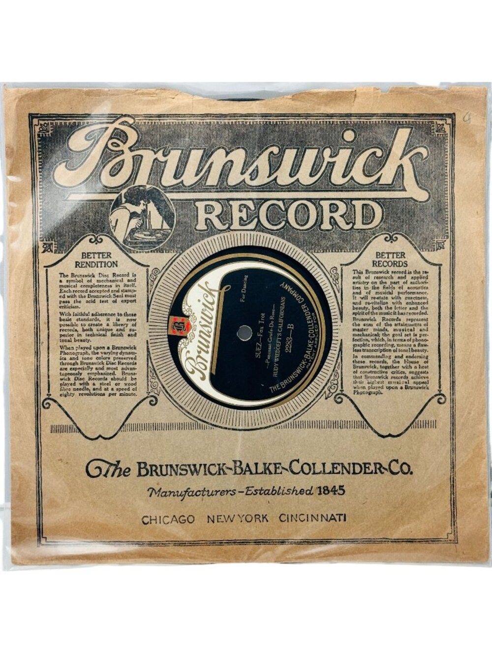 Rudy Wiedoefts Californians Where The Volga Flows 10 Inch 78 RPM Brunswick 2283